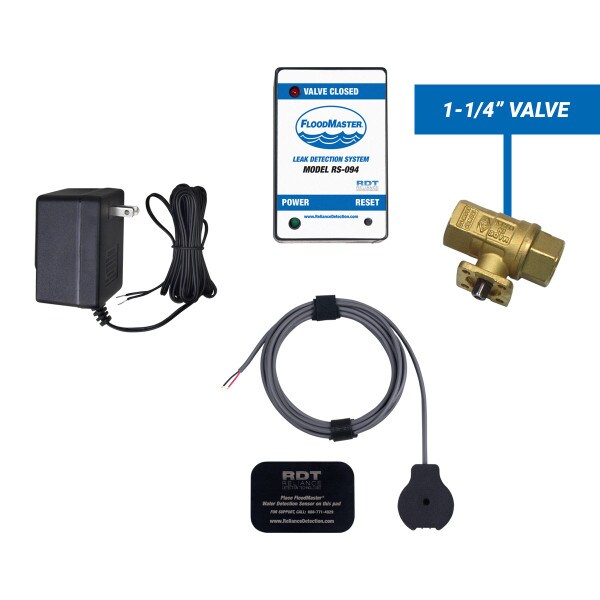 Water heater leak detection kit with 1-1/4" shut-off valve