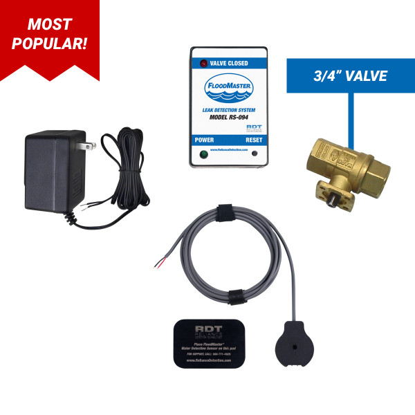 Water heater leak detection kit with 3/4" shut-off valve