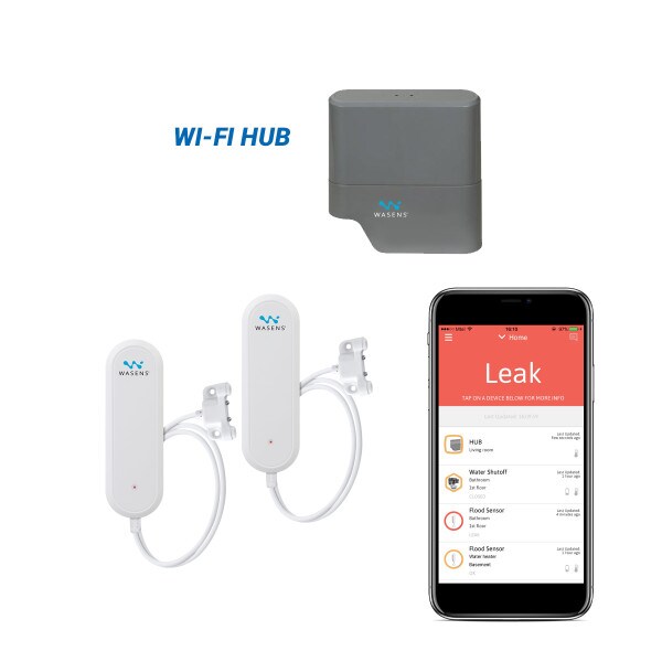 Wireless, App-Based Water Leak Detection System with Wi-Fi Communications Hub