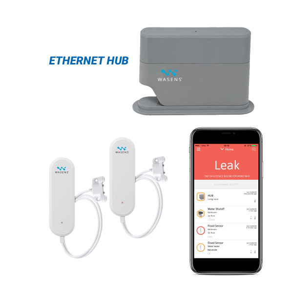 Wireless, App-Based Water Leak Detection System with Ethernet Communications Hub
